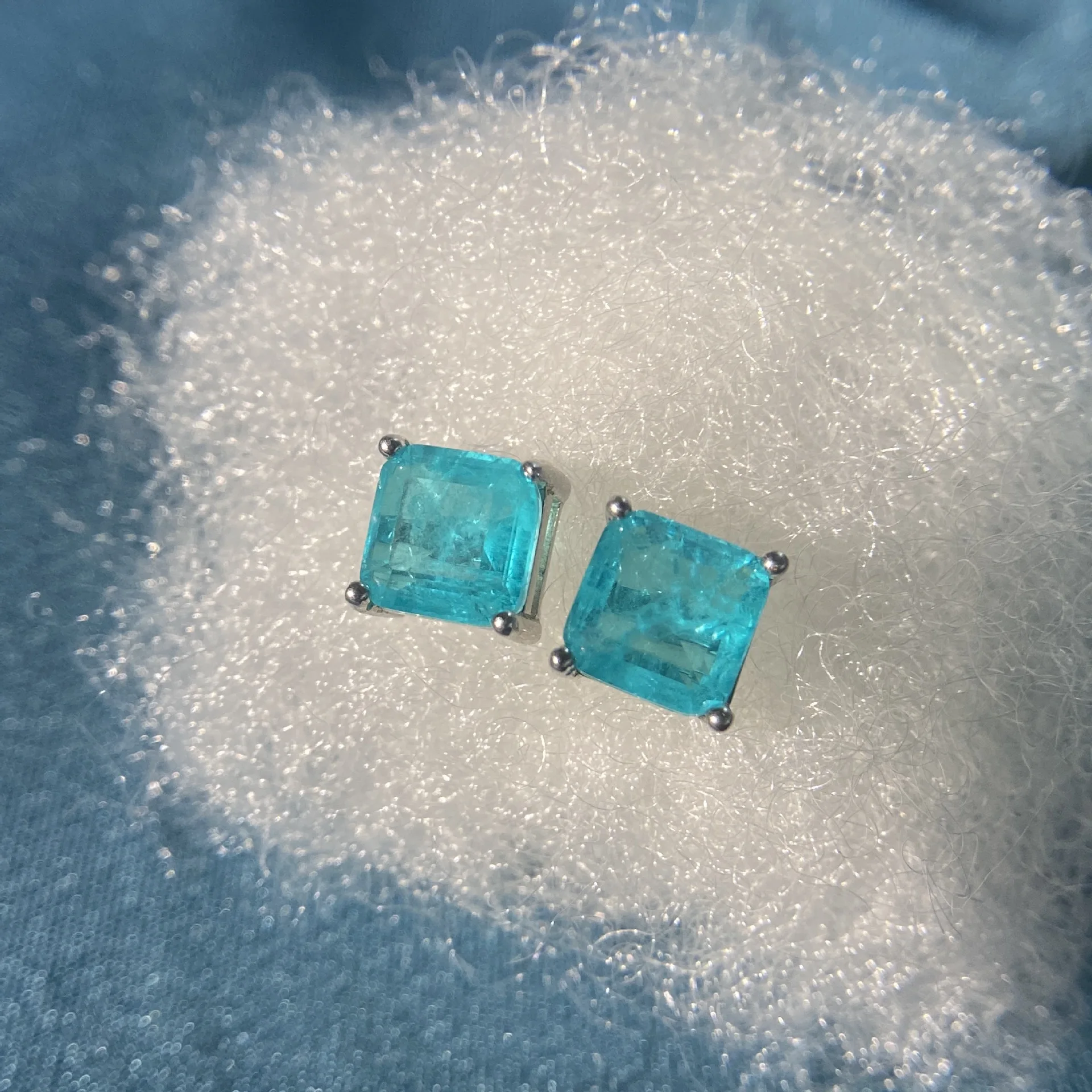 Vintage 100% 925 Sterling Silver Paraiba Tourmaline Gemstone Birthstone Earring Studs Earrings Ladies Fine Jewelry Wholesale