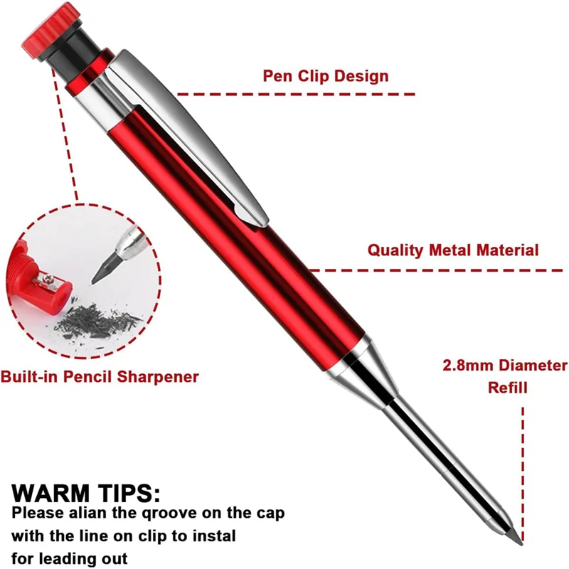 

ABUH-3 Carpenter Pencils, 33 Colorful Combination Pen Cores, Aluminum Rod Metal Deep Hole Mechanical Pencil Marker,Carpenter
