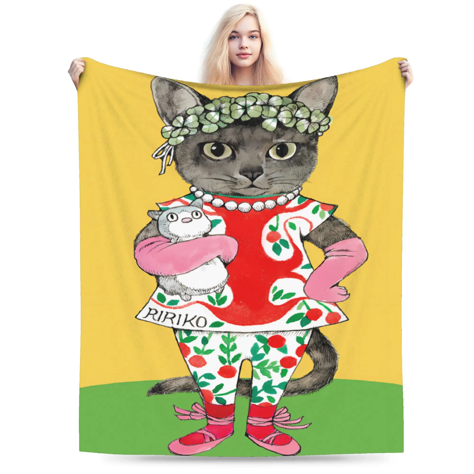 Super Warm Blanket Kids Adult Airplane Travel Kitty Art Artist Y-Yuko H-Higuchi Throw Blanket  Flannel Bedspread For Sofa Bed