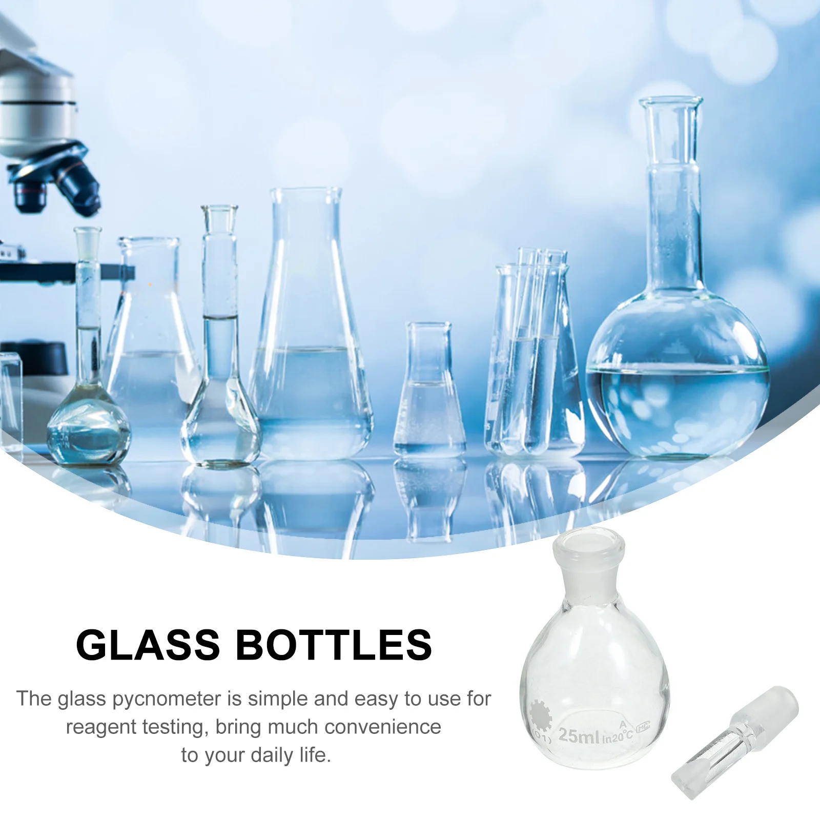 

Laboratory Liquid Storage Bottle 25Ml 50Ml 100Ml Transparent Glass Pycnometer with Stopper for Precise Density and Specific