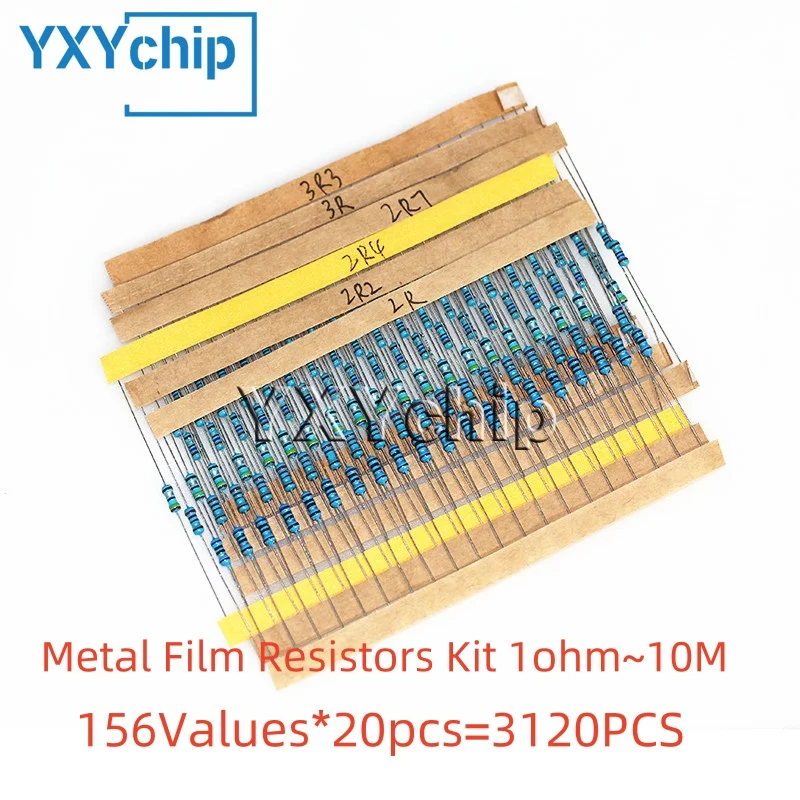 

1/4w 1% Metal Film Resistors Kit 1 Ohm~10m 3120pcs, 0.25w Resistencias Electronica 156values*20pcs Assortment Kits