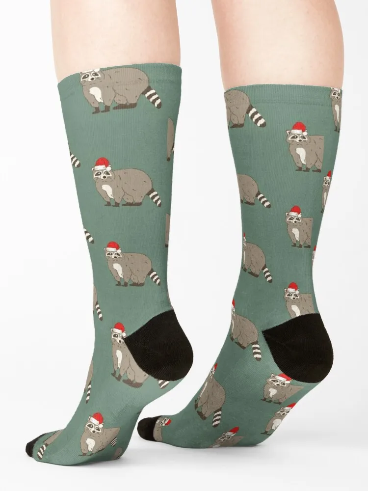 Santa Raccoon Christmas Racoon Animal Holiday Socks Stockings compression Antiskid soccer Lots luxe Men's Socks Women's