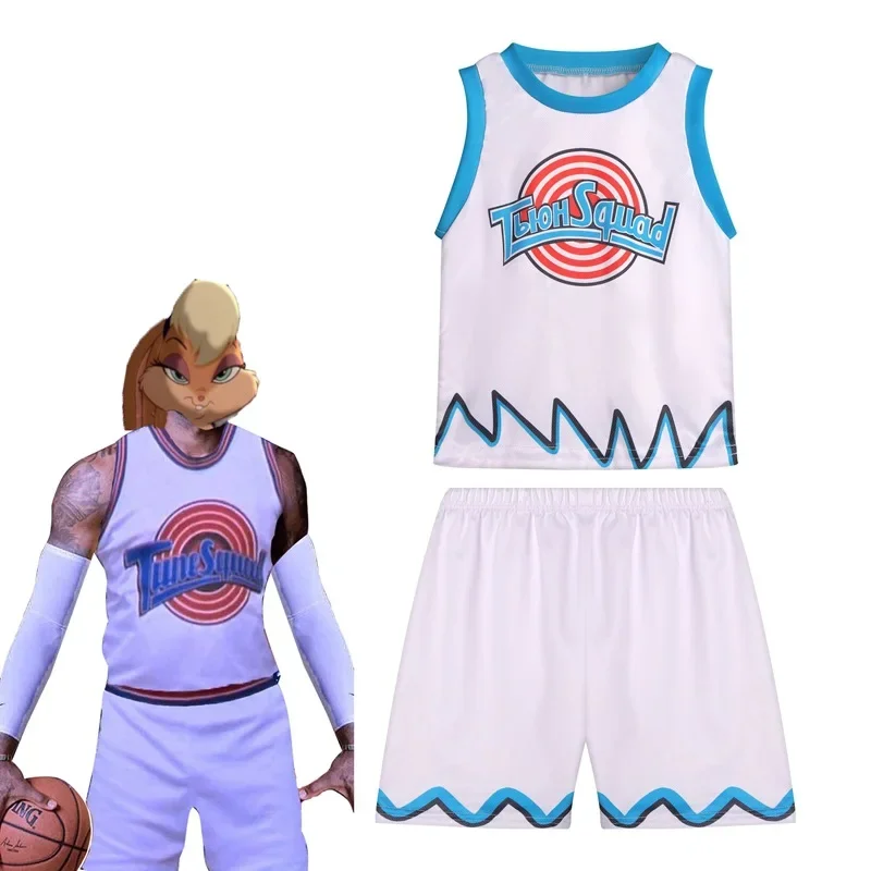 SPACE JAM เสื้อผ้าเด็ก2คนชุดเสื้อยืดแขนกุดสำหรับชุดกีฬาบาสเกตบอลกีฬาเด็กหญิงเด็กชายปรับแต่งทรงสปอร์ตสำหรับเด็กในฤดูร้อน