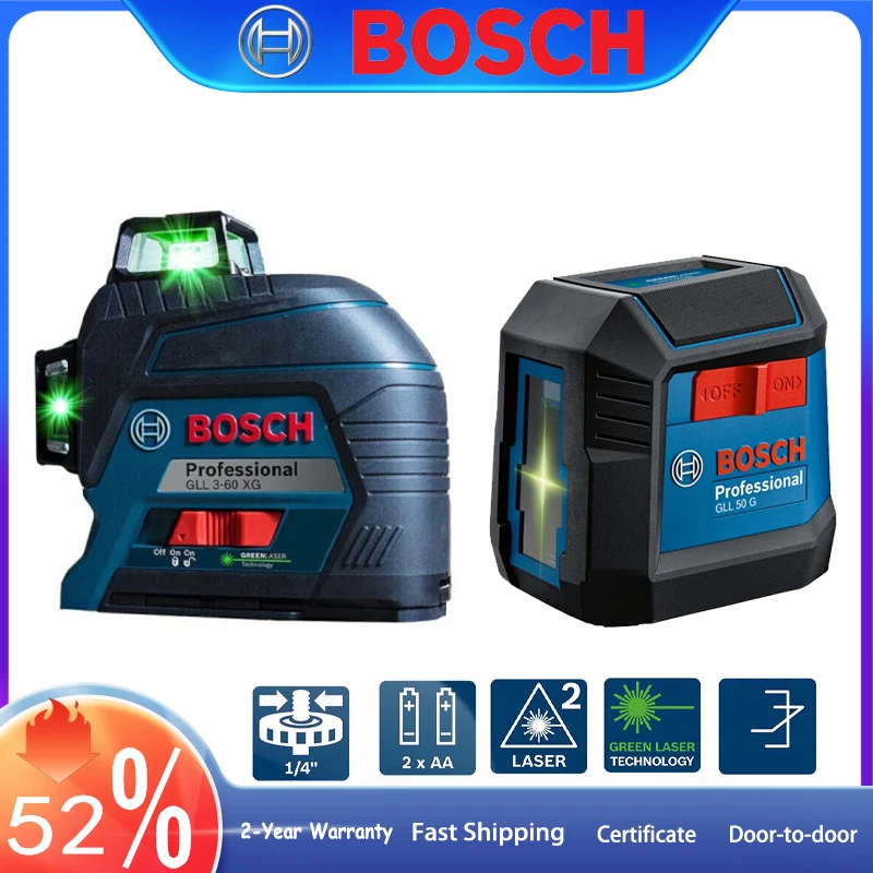 

Bosch GLL50G/Gll3-60Xg 3D 3-Planes 12 Line Green Beam Gradienter Professional Laser Level Rangefinders Waterproof Dustproof