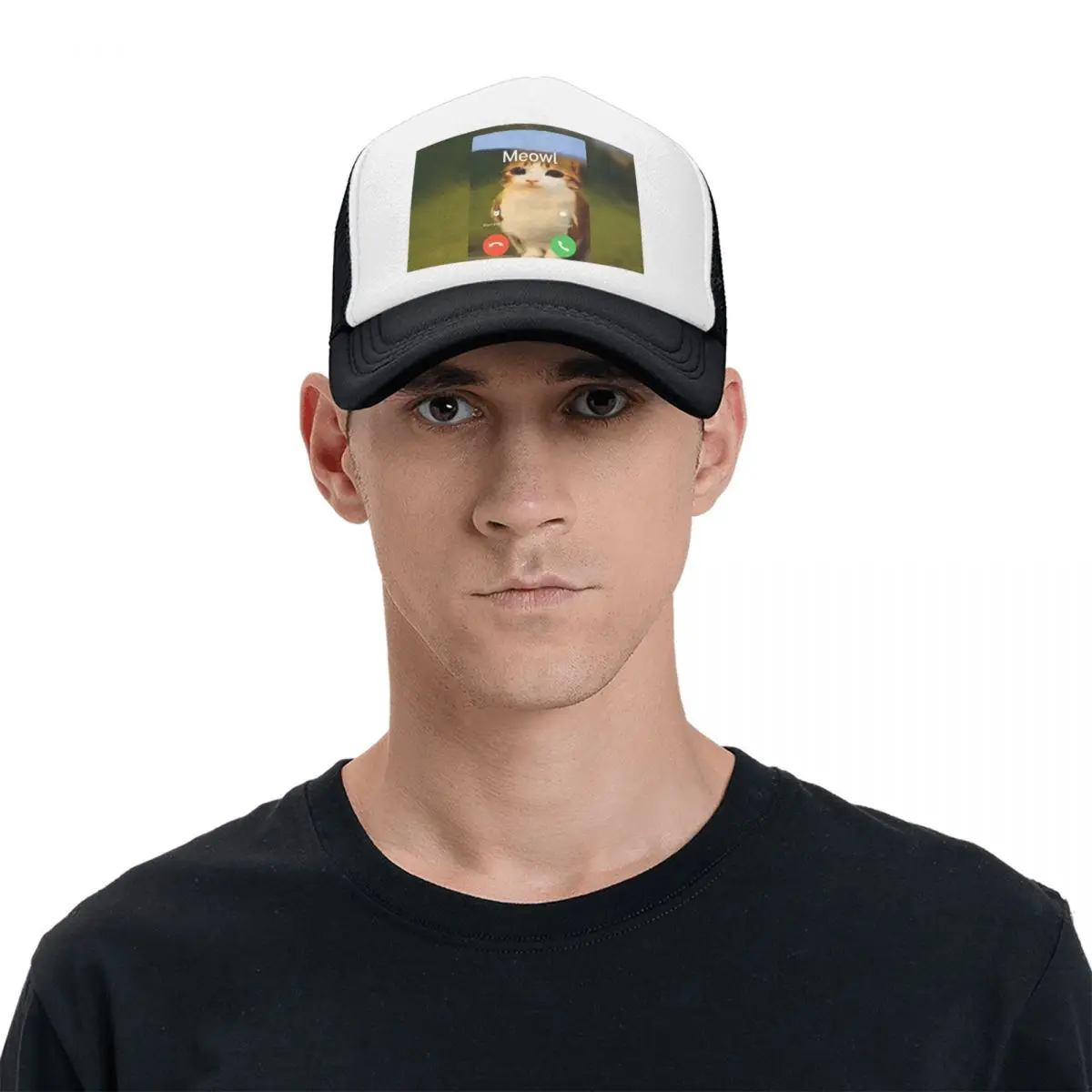 Meowl Is Calling Phone Call Meme Brainrot Funny Cat Owl Cap Casual Mesh Baseball Caps Adjustable Hat Hip Hop Summer