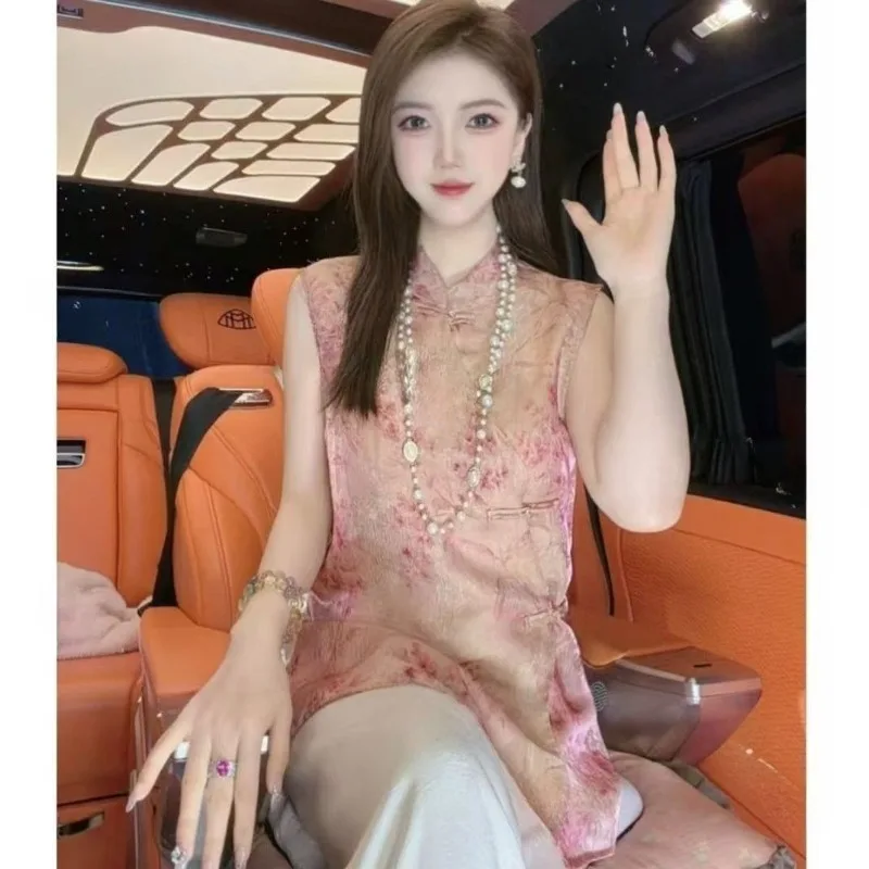 Spring Summer New Chinese-style Heavy Industry Button-up Fashionable and Versatile Sleeveless Top Fashion Individual Women Wear