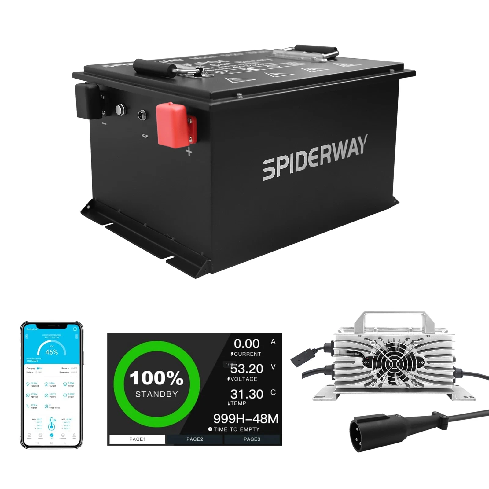 

(US) 48V 150Ah LifePo4 Lithium Battery 200A BMS, w/ 48V 25A Charger&Touch Monitor for Club Car Precedent Tempo Onward Golf Cart