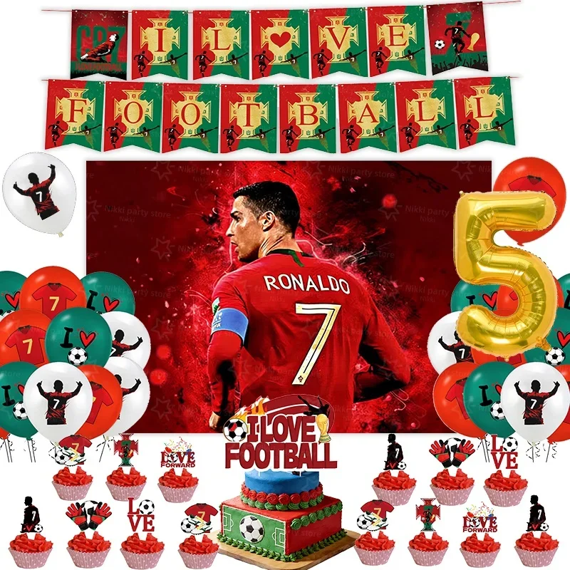 Neue CR7 Geburtstagsdekoration Fußball-Superstar Party-Zubehör Fußball-Partyartikel Tischdecke Teller Pappbecher Hintergrund – Detail 5