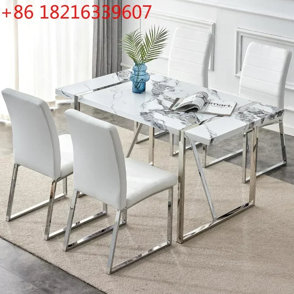 TAO TAO Modern Set, 55 Inch Faux Marble Kitchen 4 People, Rectangular Dinner Small Spaces, Dining Room, Home Office, Easy Assemb