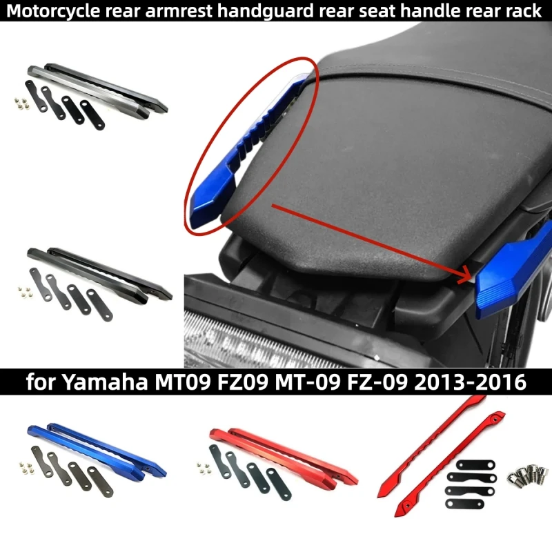 Reposabrazos trasero para motocicleta, guardamanos, asa de asiento trasero, portaequipajes trasero de aleación de aluminio para Yamaha FZ MT 09 MT09 FZ09 MT-09 FZ-09 2013-2016