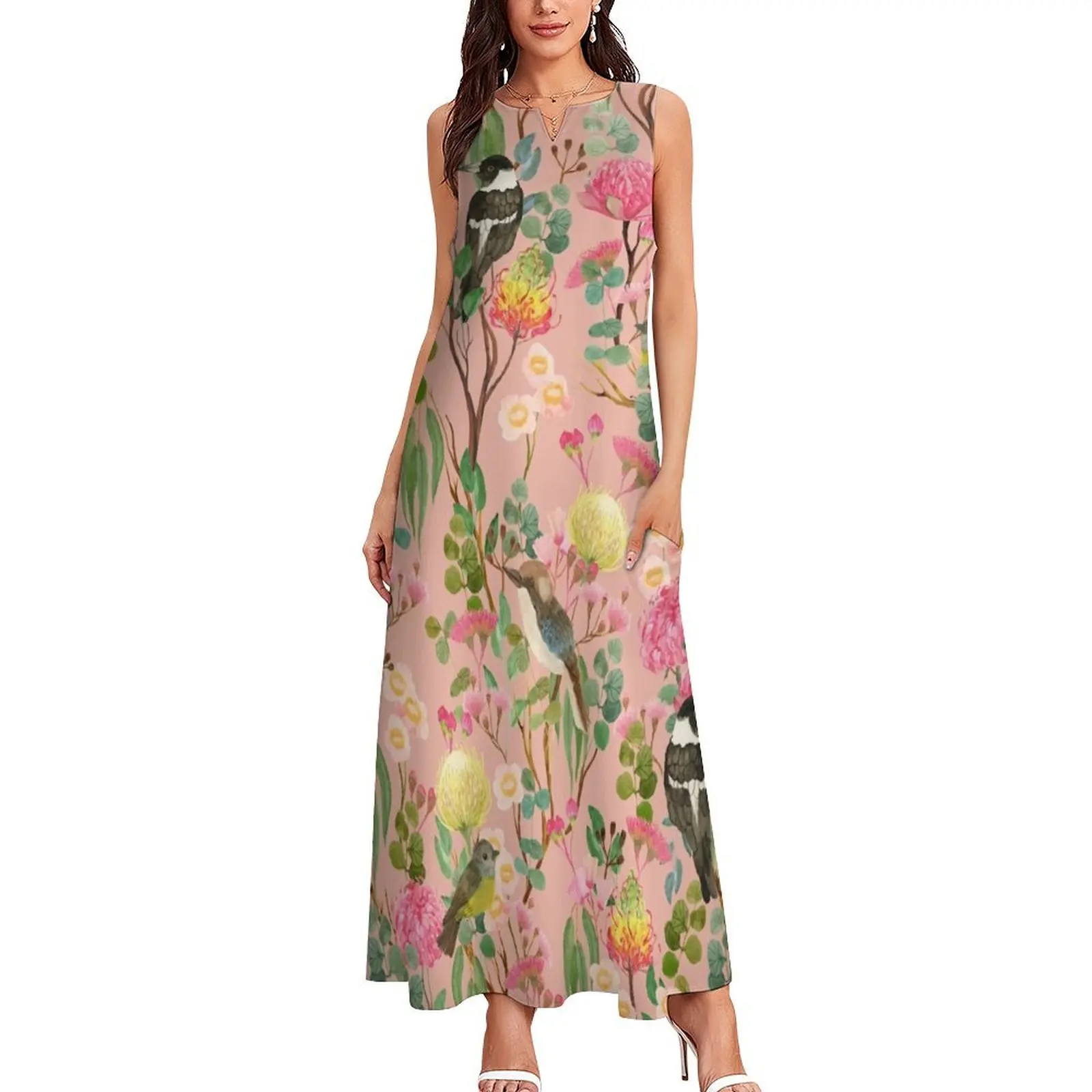 Australian Birds and Blooms Native Flora Chinoiserie Long Dress summer dresses women 2025 Women's skirt Dress