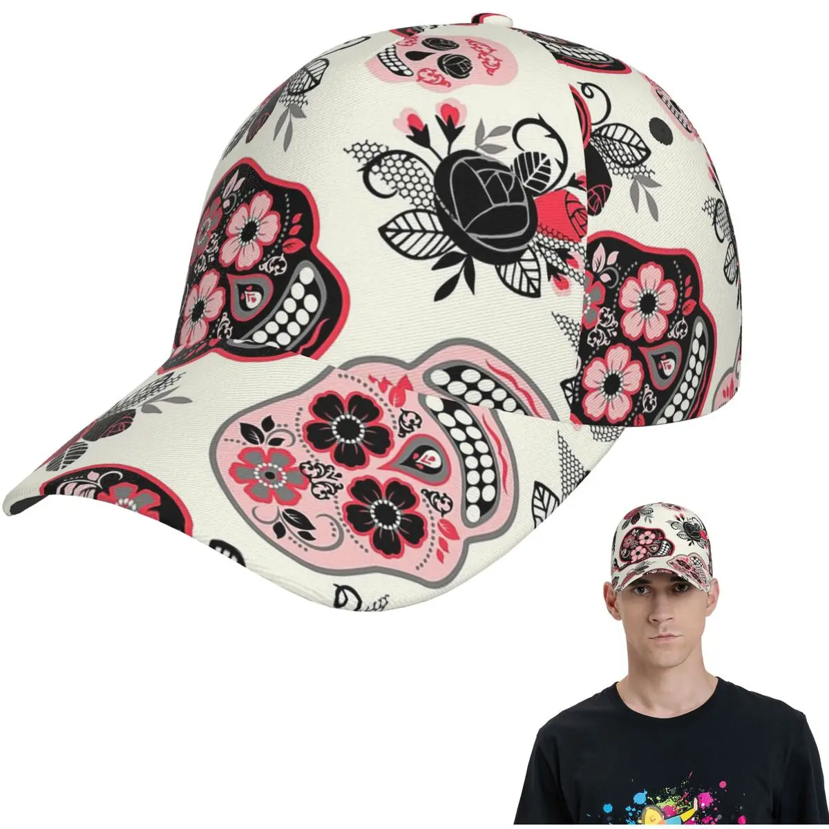 

Day Of The Dead Skulls And Roses Сетчатые бейсболки Snapback Модные бейсболки Дышащая кепка для мужчин и женщин