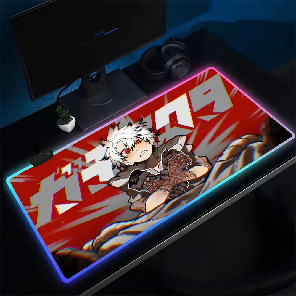 

Игровой коврик для мыши GACHIAKUTA, аниме-коврик для мыши с LED-подсветкой, резиновый настольный коврик XXL с RGB-подсветкой