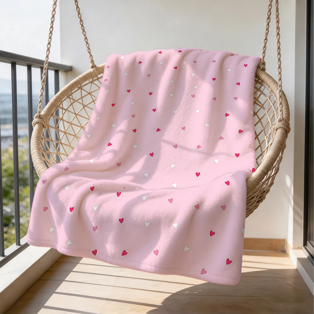 Pink Scattered Tiny Hearts Flannel Blanket Warm Soft Halloween Christmas Couch Warm Cozy Decorative Decor Gift for All Season