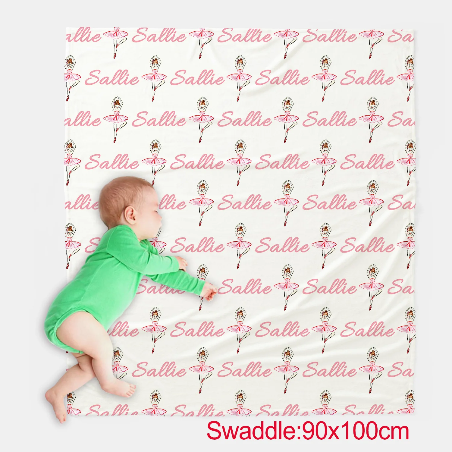 UOOPOO Personalized Name Ballerina Dancer Swaddle Blanket Set, Baby Hat, Bow and Baby Swaddle ,Baby Blanket