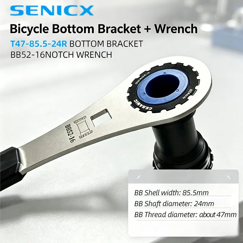 SENICX T47-85.5 Thread Bottom Bracket Ceramic Fit for Shimano 24mm Axis Road Gravel Bike Hollow Crank BB T47 with Wrench tool