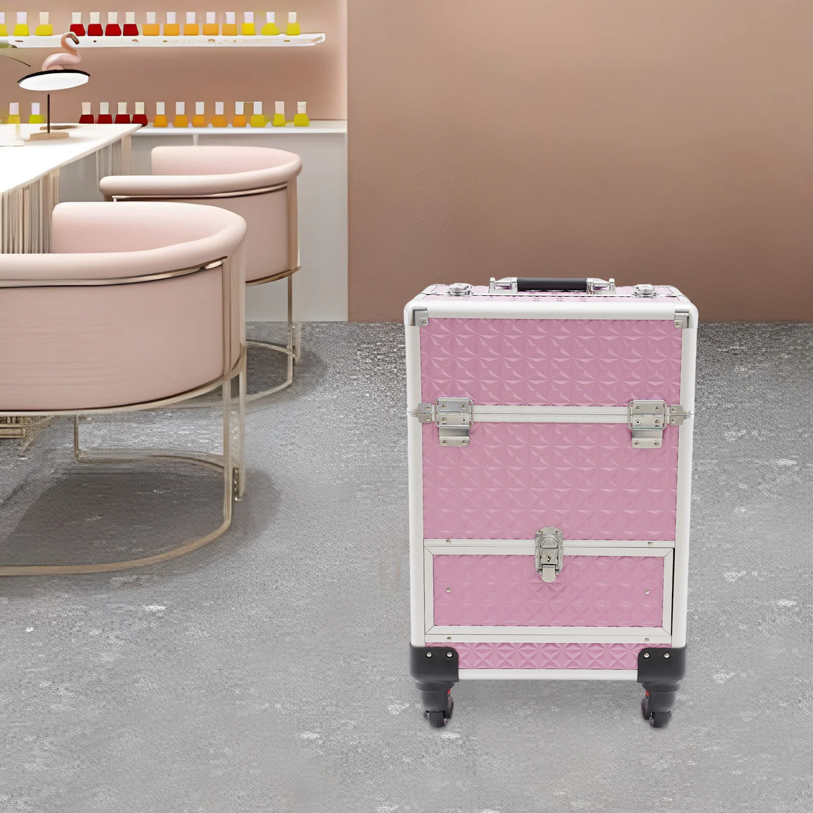 

ABS Rolling Makeup Train Case Professional Makeup Trolley Storage Organizer for Hairstylist Artist Salon Cosmetologist Stylist