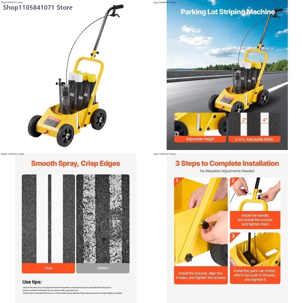 Heavy Duty 4 Wheel Road Line Marking Machine 2-4 Inch Adjustable Width Pavement Striping Machine for Parking Lot Road