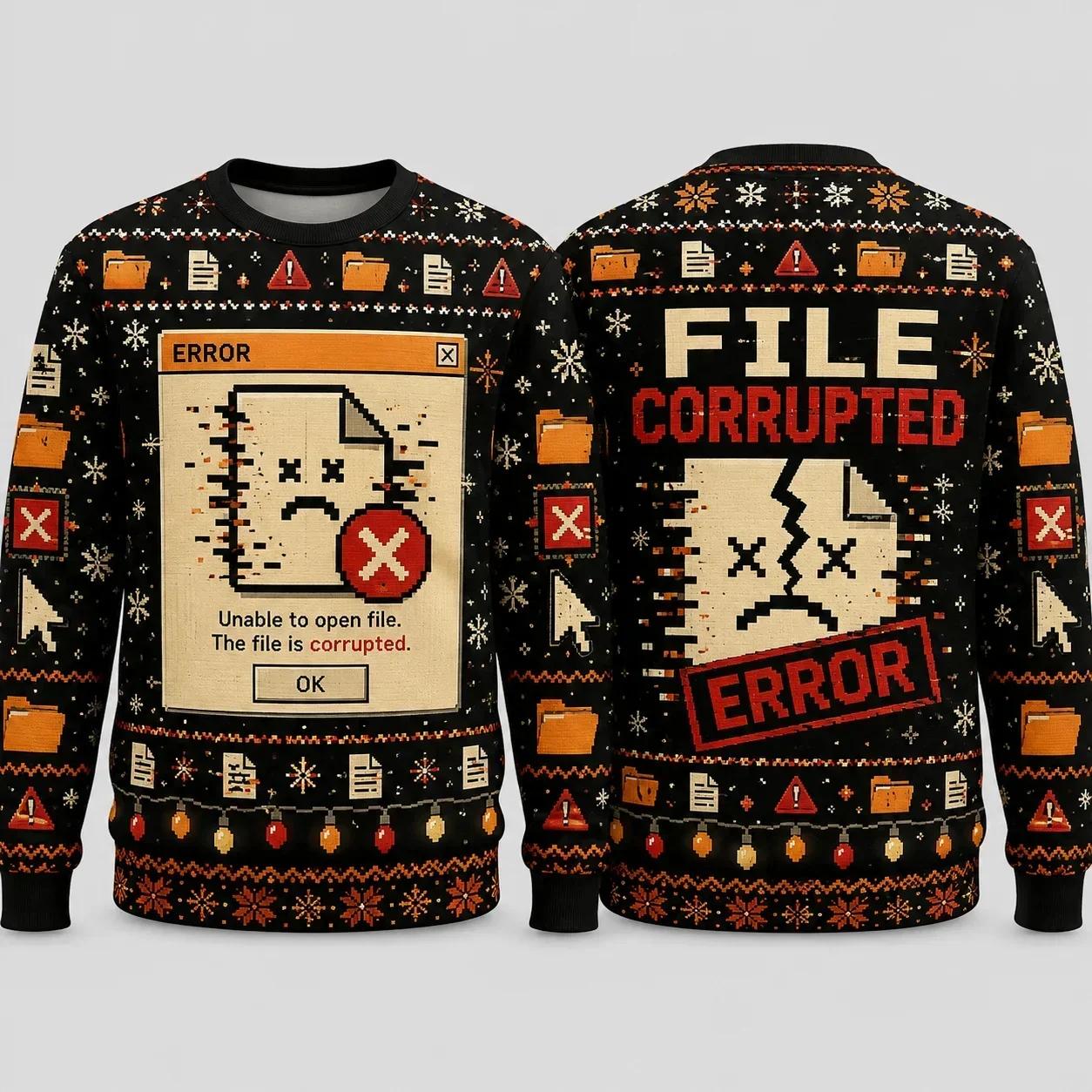 Programmer IT Geek Ugly Christmas Sweater All Over Print Crewneck Sweatshirt Windows Error Popup Xmas Pullover Y2K