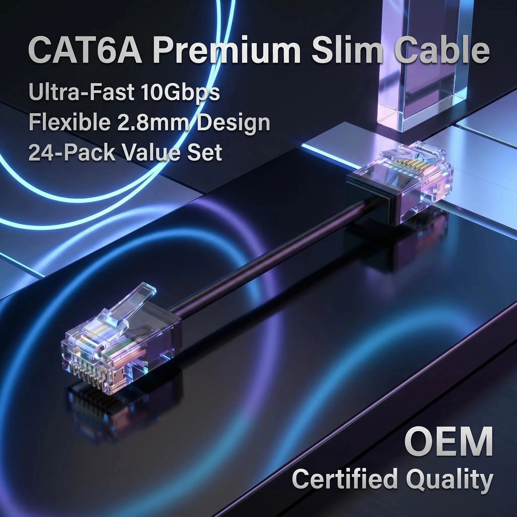 Câble Ethernet Cat6a 10 Gbit/s, Cordon Réseau UTP RJ45 Mince 0,1M~1M, Lot de 24 Fils LAN Flexibles pour NAS, PS5, Switch et Patch