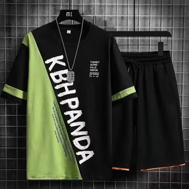 

Men's Casual Sports Set tracksuit Trendy Short Sleeve Summer Shorts Suit Fashionable Polyester Fabric T-Shirt Men 2 Piece Sets