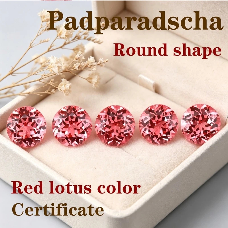

Artificial Gemstone Padparadscha Red Lotus Color Round Shape Wholesale Available Certificate