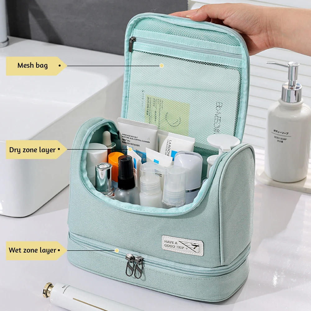 Travel Cosmetic Bag With Wet Dry Separation High Capacity Durable Cosmetic Bag For Home Hotel Makeup