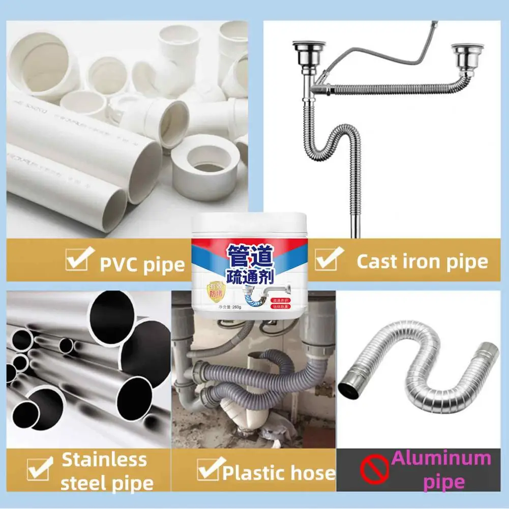 Effective Sewer Odor Control Pipeline Dredging Agent 260g Quick Pipe Unblocker Odor Neutralizer Non-corrosive Hair for Drains