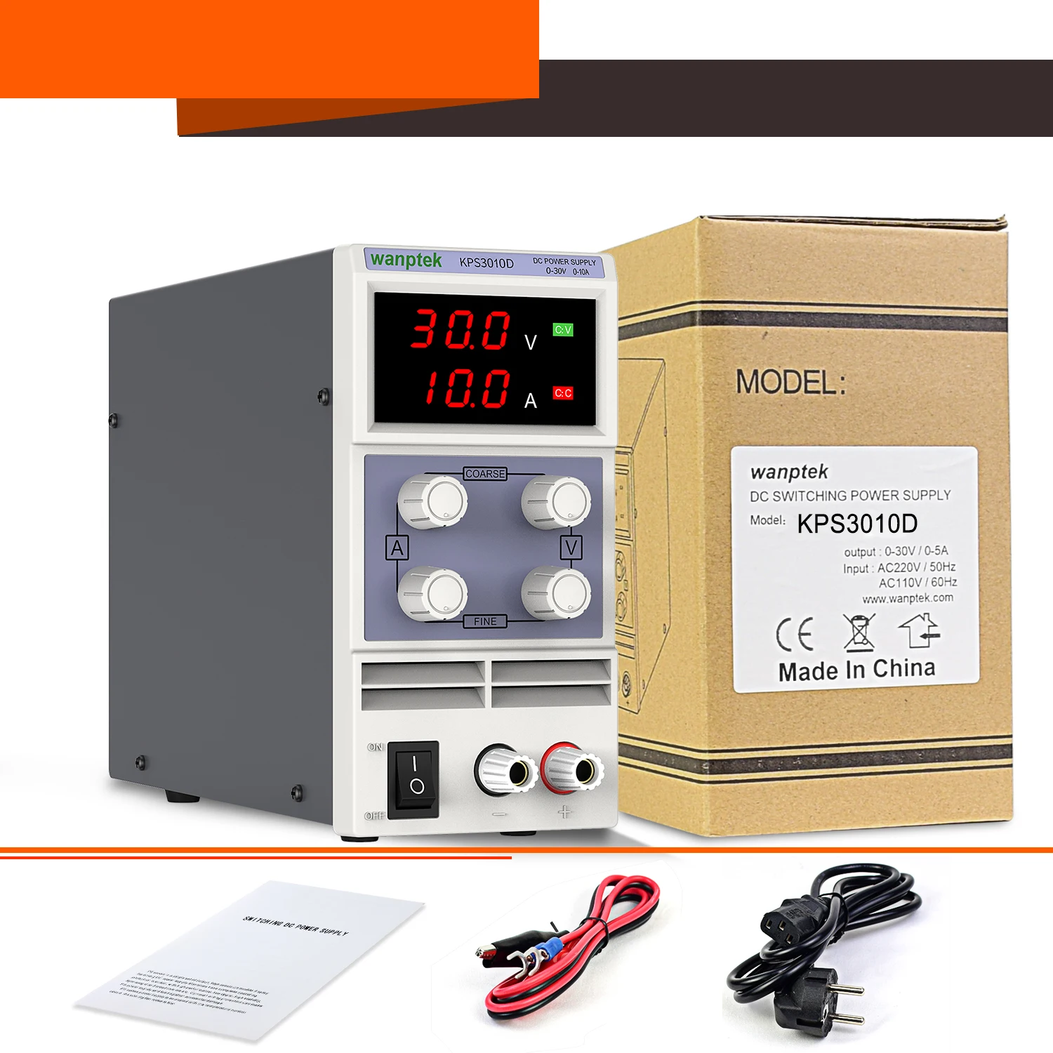 Wanptek 30V 10A Switching Adjustable DC Power Supply Laboratory Digital LED Display Adjust DC regulated Bench Source diy tool