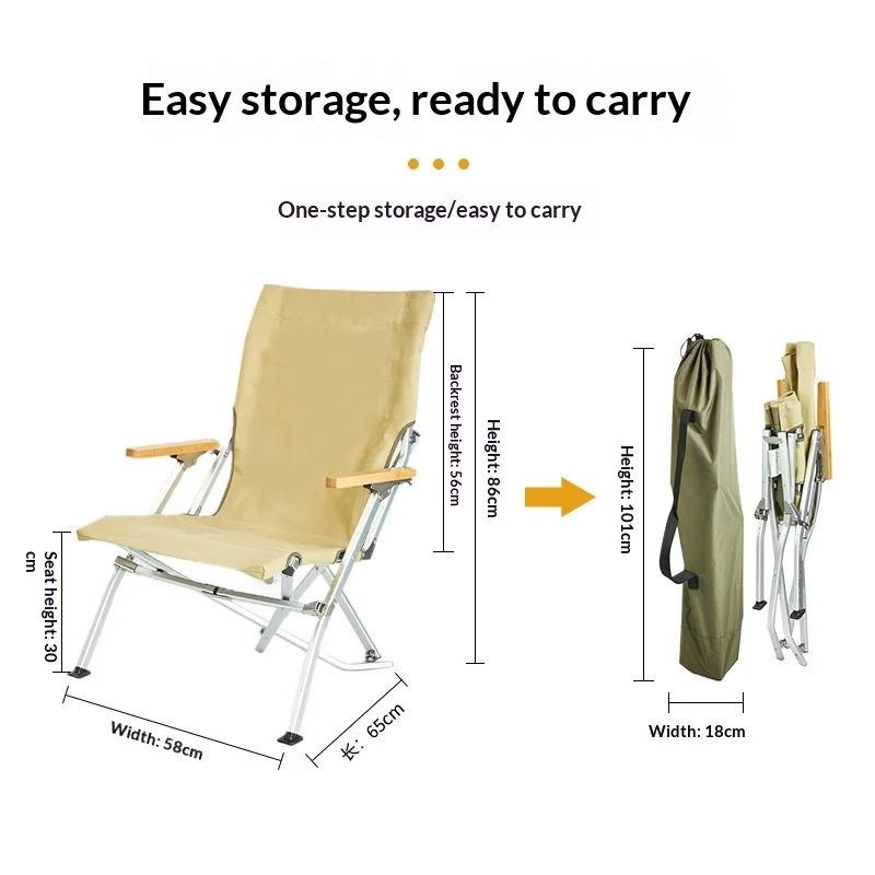 Factory Supply Portable Outdoor Furniture Beach Chair Aluminum Alloy Folding Chair 304 Stainless Steel Hardware Bamboo Armrests
