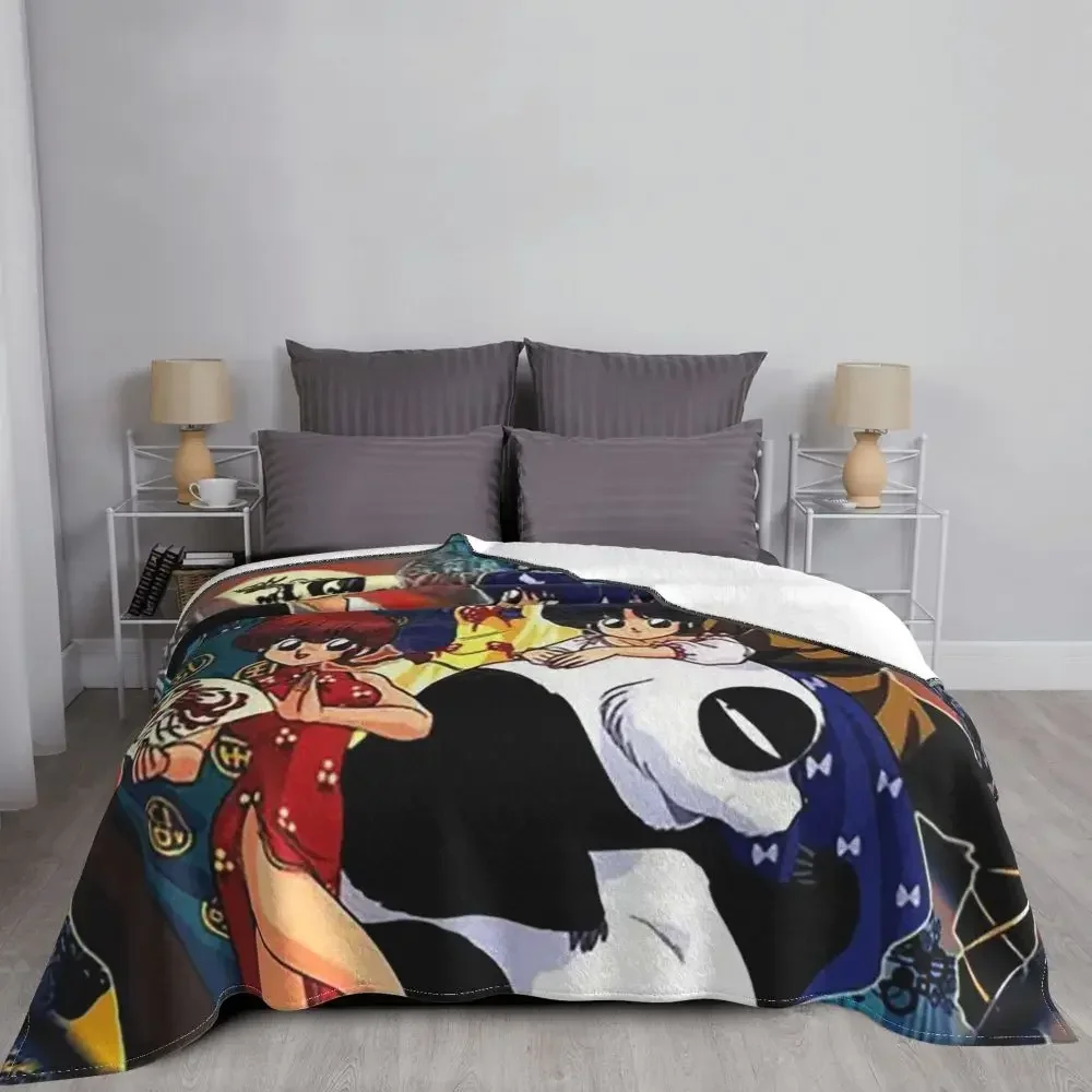 Ranma 1/2 Panda Animal Blanket Flannel Winter Japan Anime Love Manga Lightweight Throw Blankets for Bed Bedroom Plush Thin Quilt