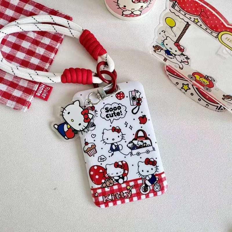 

Sanrios New HelloKitty Kawaii Anime Cartoon ID Card Case Hanging Keychain Card Holder Portable Campus Card Protective Case
