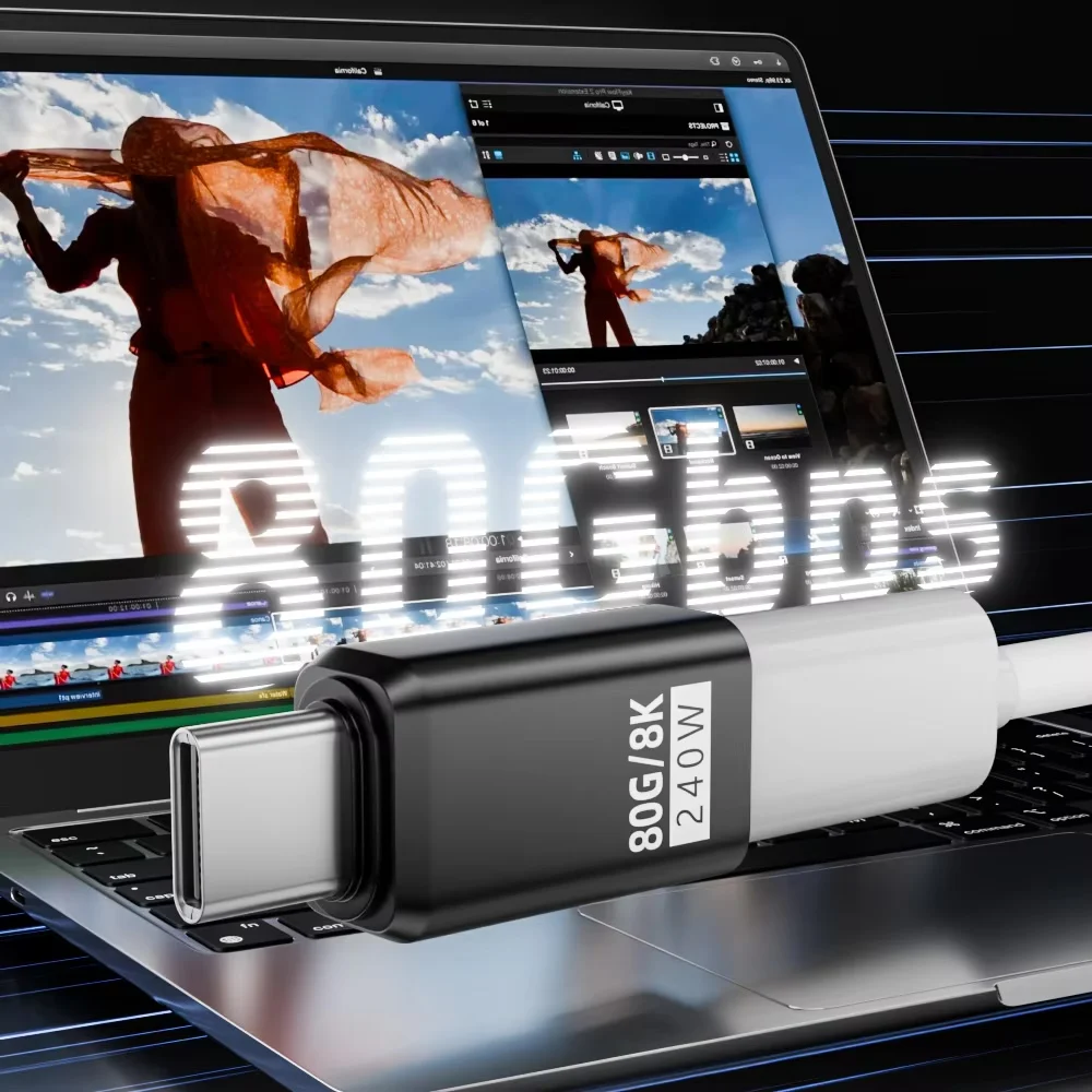 USB4 V2 90 Degree Type-C Angle Adapter 80Gbps Thunderbolt 4/3 Elbow Connector 240W Fast Charging for MacBook Air & Mobile Phones view 4