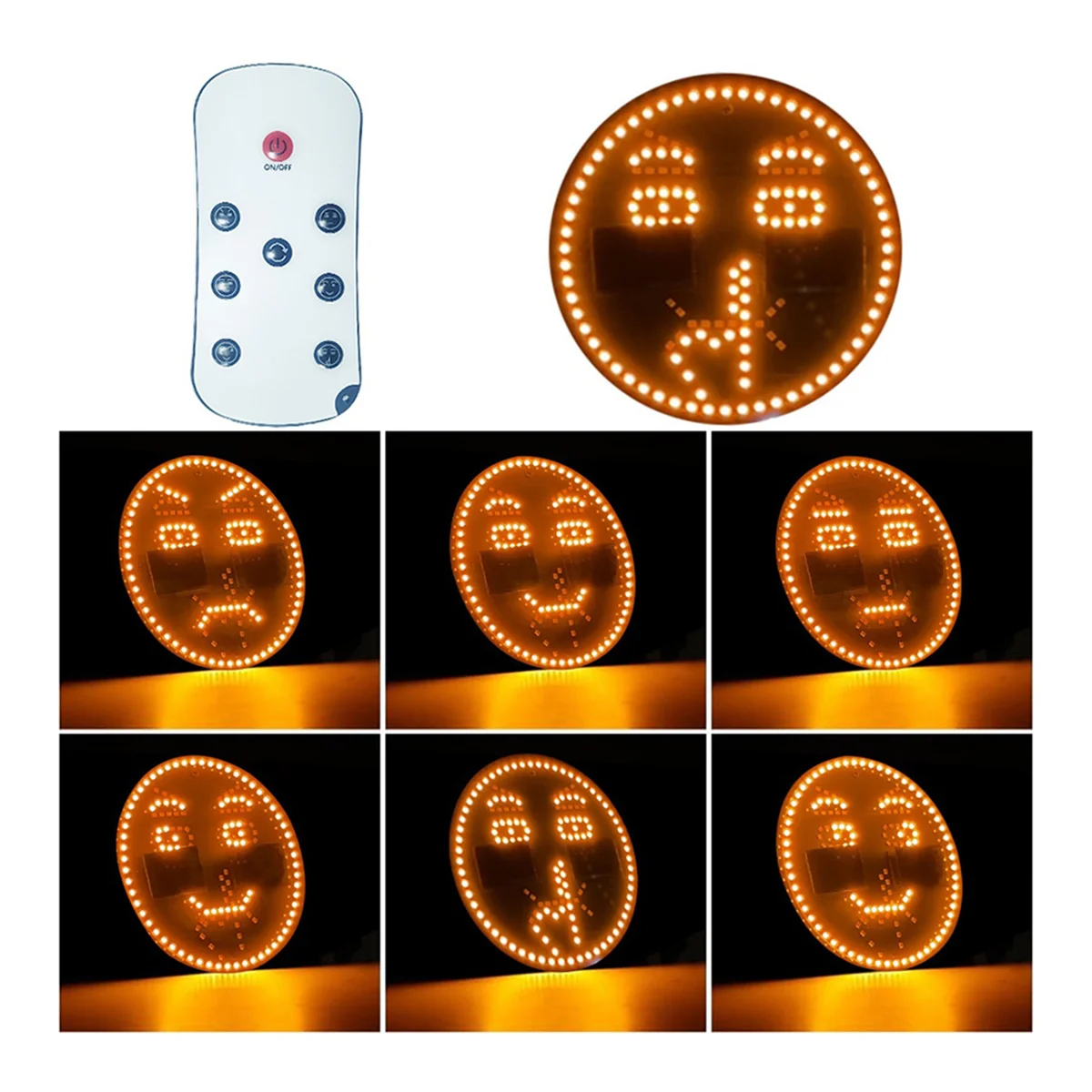 Car LED Fun Expression Light Smile Face Lights with Remote Control Car Multi-Function Warning Reminder Lamp,A