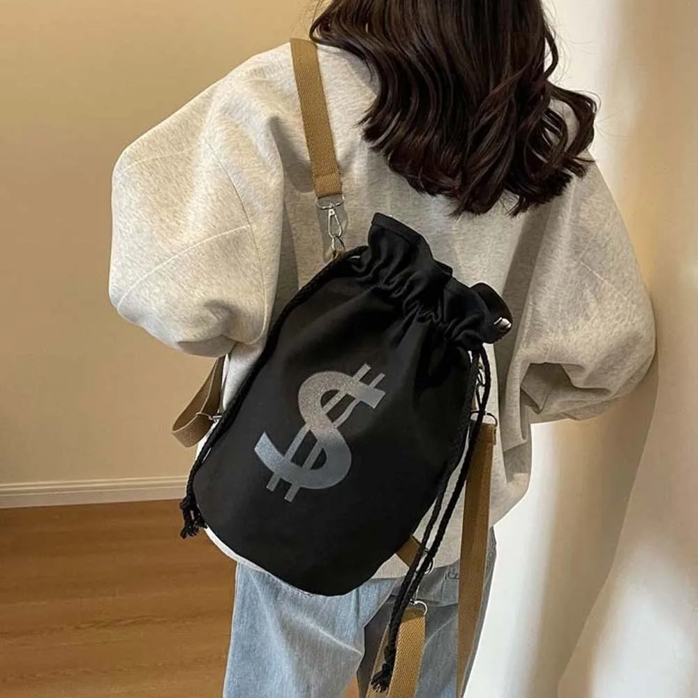 

Large Capacity Canvas Bucket Bag Multifunctional 2-in-1 Thickened Drawstring Backpack Lightweight Durable Fabric