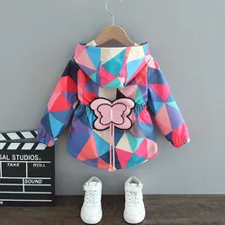 Spring Autumn Baby Girls Coats Jackets Casual Fashion Children's Windbreaker Girls Cotton Hooded Trench Outerwear Kids Clothing