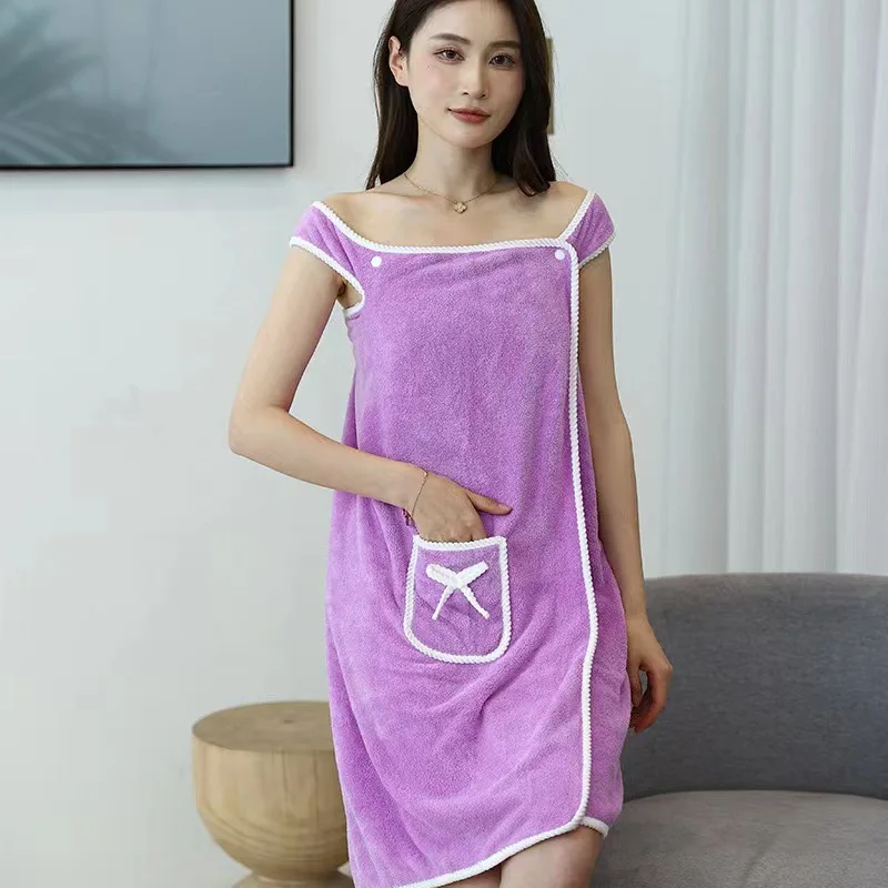 Multifunctional Coral Fleece Bath Towel Ladies, Female Adult Sling Bath Skirt, Absorbent Bathrobe, Travel and Leisure, Can Wear