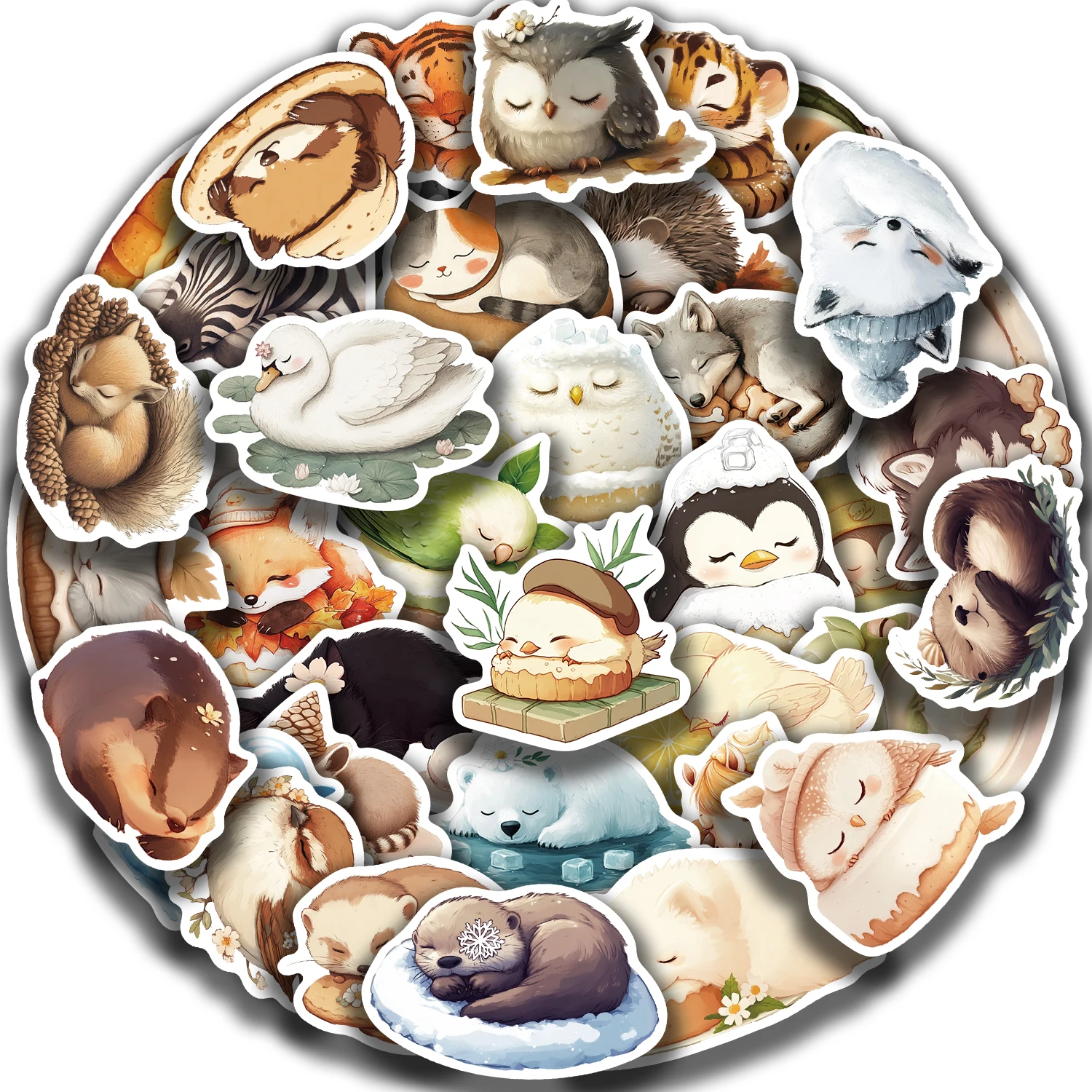 50pcs Sleeping Animals Cartoon Stickers Perfect for Scrapbooking Diaries Laptops Bumpers Water Bottles Computers Phones Sticker