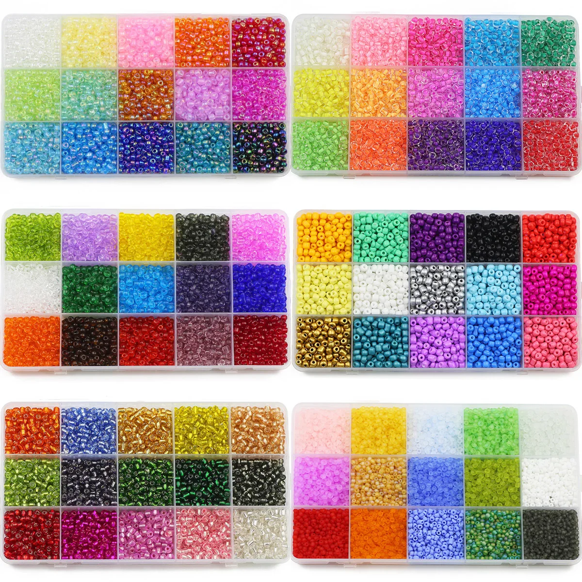 Multi Size 11/0 2 3 4mm Kit Transparent Glass Beads Seedbead 15 Colors Spacer Loose Rice Beads For Jewelry Making DIY Bracelet