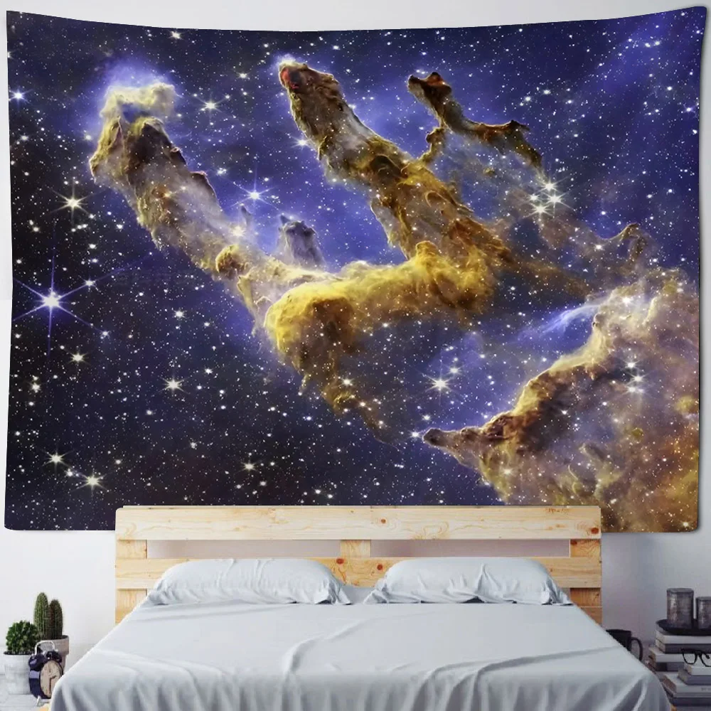 

Starry tapestry wall hanging, sun, moon, Bohemia, psychedelic landscape, witchcraft, home wall decoration, black and white