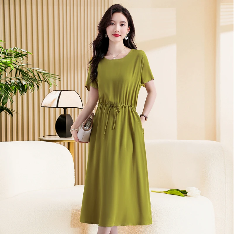 Elegant Women\'s Summer Dress 2023 New Casual Slim Short Sleeve Long Dress Korean Style Slim Vintage Clothes High Quality