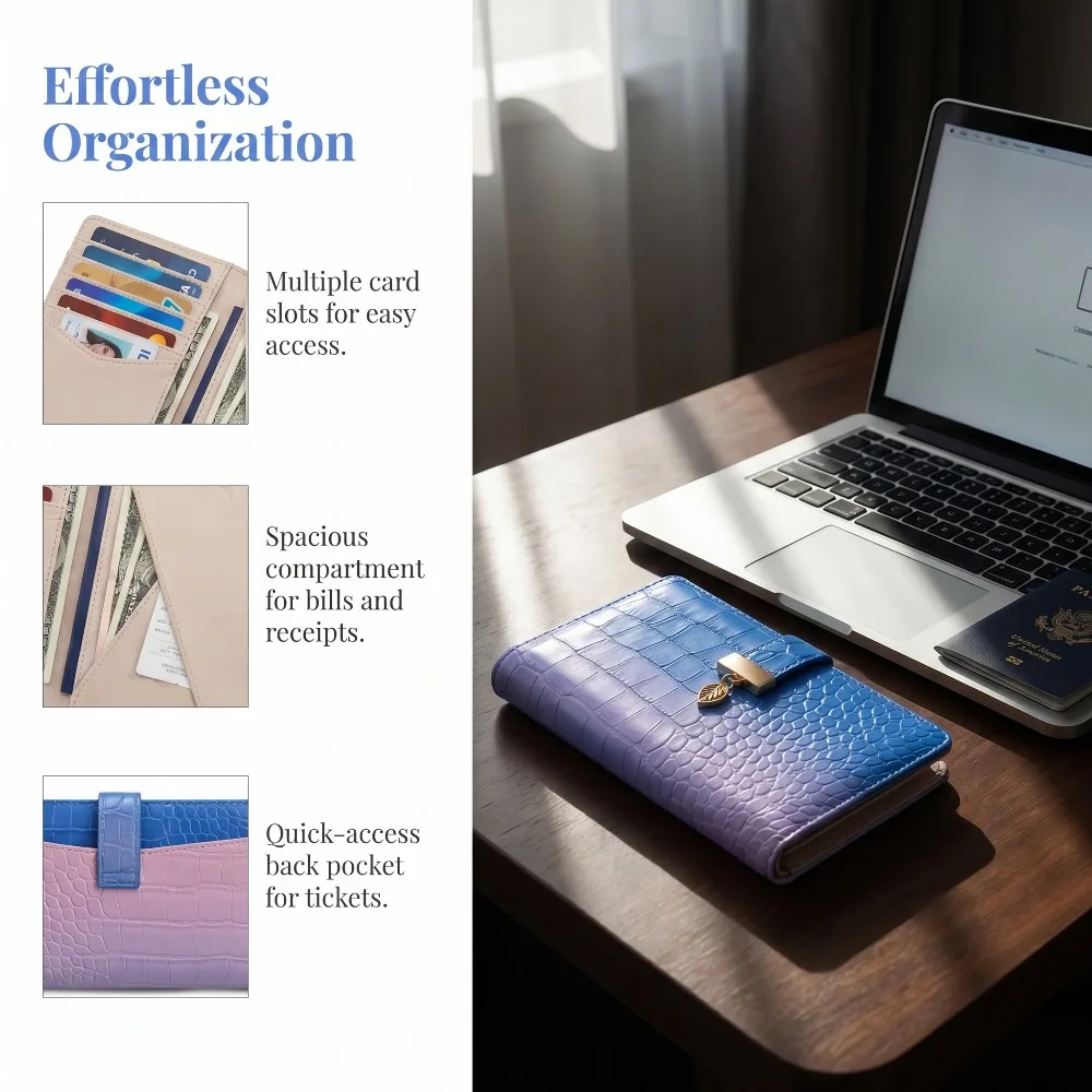 RFID Blocking Gradient Crocodile PU Passport Cover Women Travel Wallet Multi Card Slots Ticket Organizer Anti Theft Doc Holder