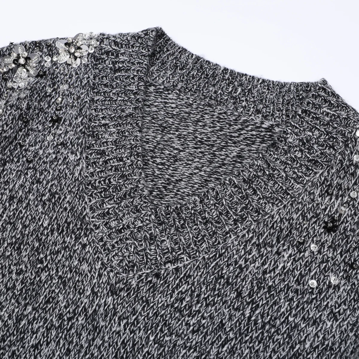 LEOSOXS Jersey elegante para mujer, suéter con patrón de punto en contraste y adornos de lentejuelas para sofisticación atemporal 2025