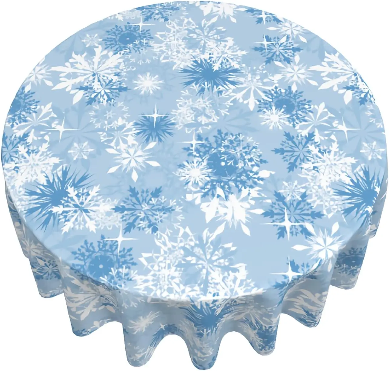 Christmas Snowflake Blue Round Tablecloth 60 Inch Blue and White New Year Decor Holiday Snow Winter Table Cloth Polyes