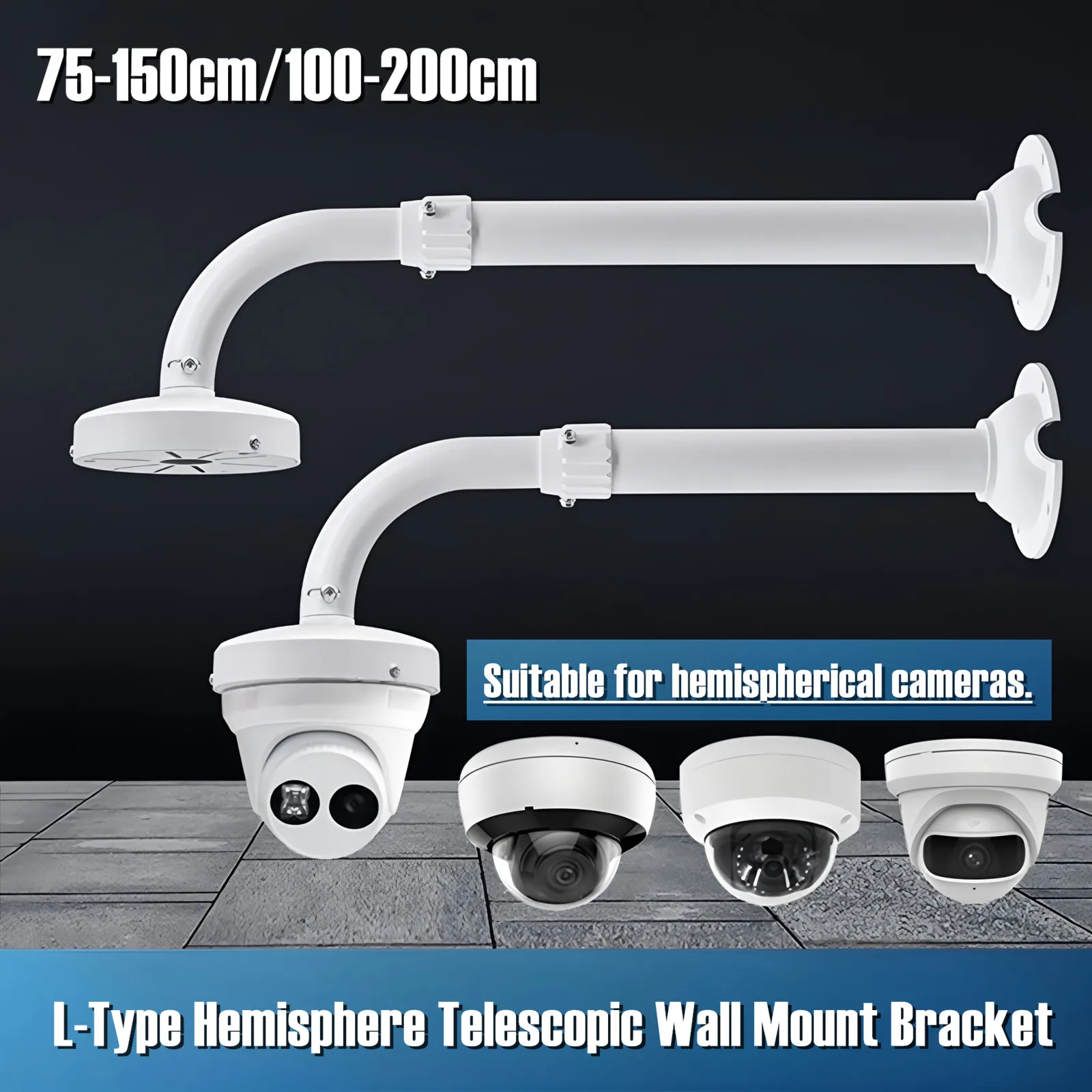 

L-Shape Long Arm Universal Security CCTV Dome Camera Bracket Aluminum Alloy Thickened Hemisphere Telescopic Wall Mount Bracket