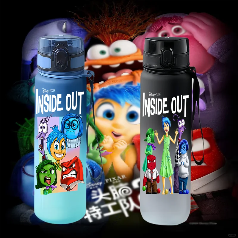 Inside Out Cartoon Tragbare Wasserflasche mit Farbverlauf-Klappverschluss, Auslaufsicherer Reise-Trinkbecher für Schulkinder, Fan-Geschenk