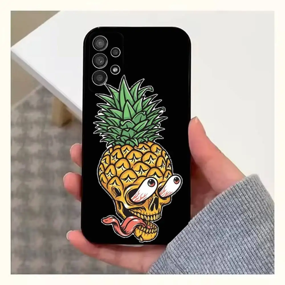 น่ารักการ์ตูนสับปะรดเคสโทรศัพท์สําหรับSamsung S25,S24,S23,S22,S20,S21,S10,Ultra,Plus,Lite,FE,ซิลิโคนอ่อนนุ่มปกสีดํา