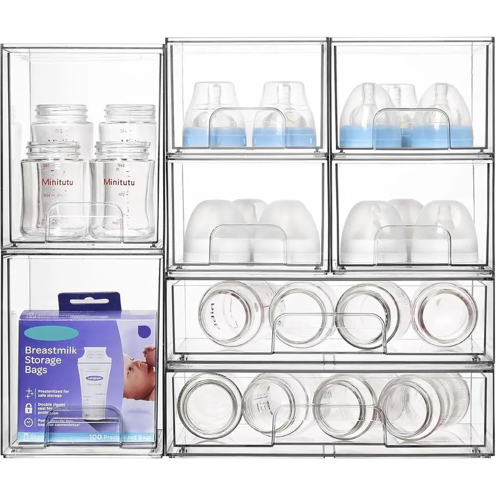 Stackable Storage Ders Set o 8, Clear Plastic Organizer Bins or Bathroom Supplies,Ideal or Cabinet,Pantry,Laundry Room Organizat