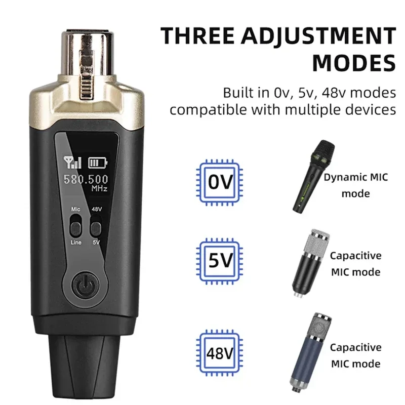 Imagem -05 - Conversor de Microfone sem Fio Uhf Transmissor Xlr e Receptor para Condensador Guitarra Receptor Adaptador de Transmissão