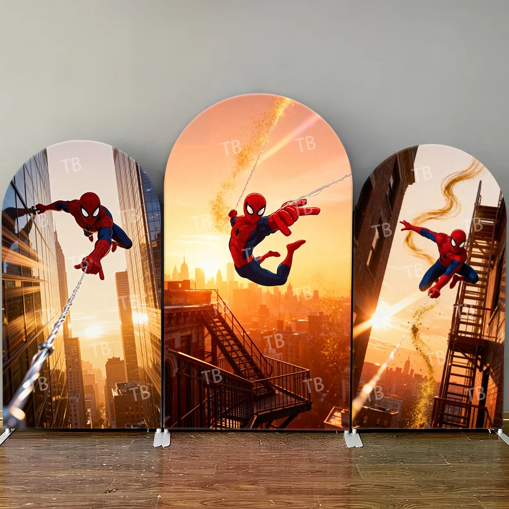 

Фон с аркой «Человек-паук», фон с изображением города, заката, высокой посадки, сцена для мальчиков, день рождения, вечеринка, супергероя, тема, фотобудка, фон, декор